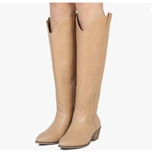 festooning Women's Knee High Boots Pointed Toe Inner Zipper Western Cowboy Boots